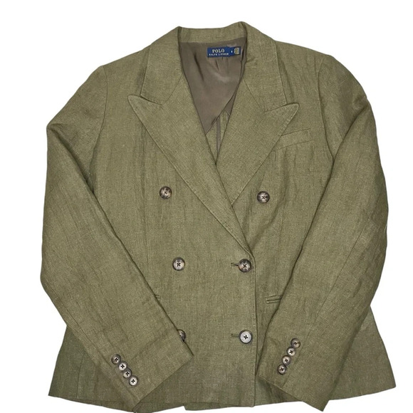 Polo Ralph Lauren Double-Breasted 100% Linen Blazer in Green Size 8 - Picture 3 of 16